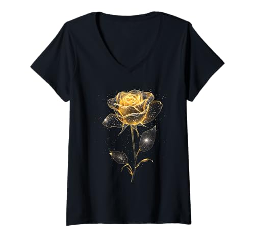 Damen Gelbe Rose T-Shirt mit V-Ausschnitt Damen Gelbe Rose T-Shirt mit V-Ausschnitt von Rose Flower Design