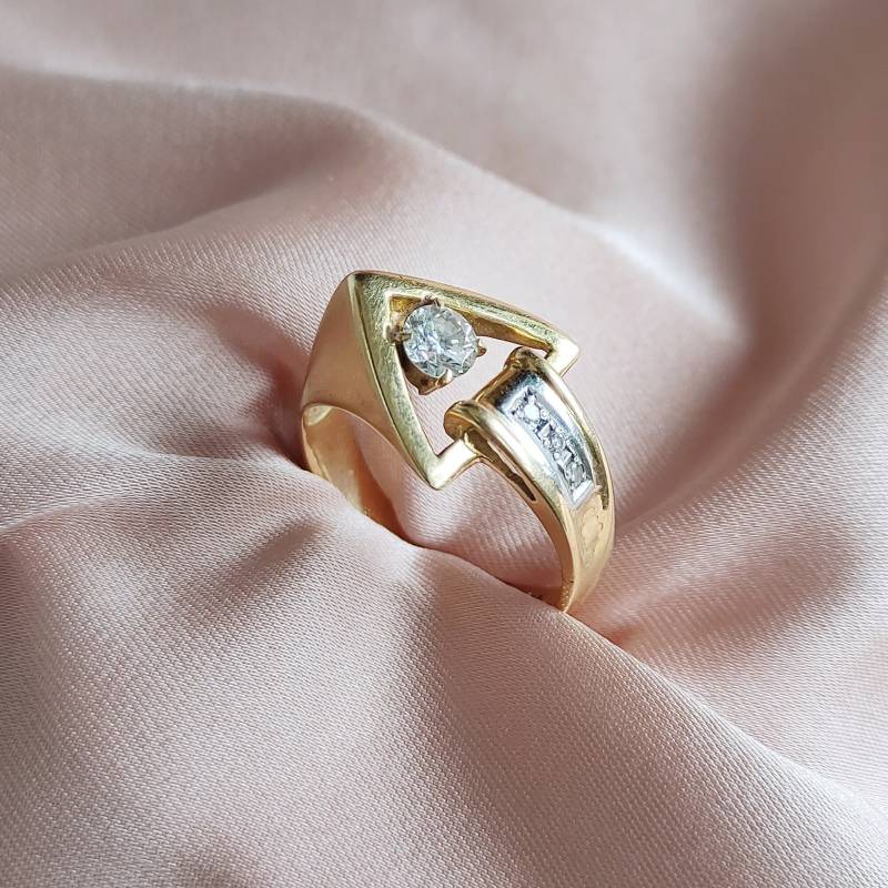 Vintage 18 Ct Gold 0, 25 Diamant Ring Brilliant 4 G Großer Pfeilförmiger Verlobungsring Statement Uk Größe P Us 8 von RoseAntiqueJewelry2