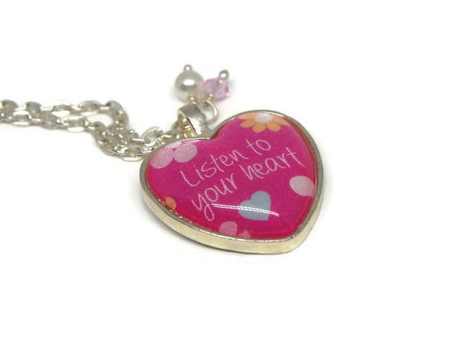 Höre Auf Dein Herz Halskette Grad Geschenk | Inspirierende Zitate Für Jugendliche Freundin Worte Der Weisheit von RoseCrescentJewelry