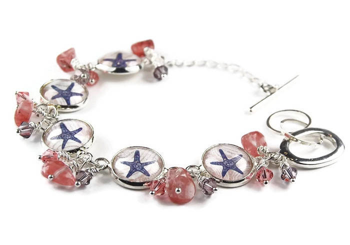 Seestern-Armband Mit Korallenperlen Und Kristallen | Strand Thema Schmuck Westküste von RoseCrescentJewelry