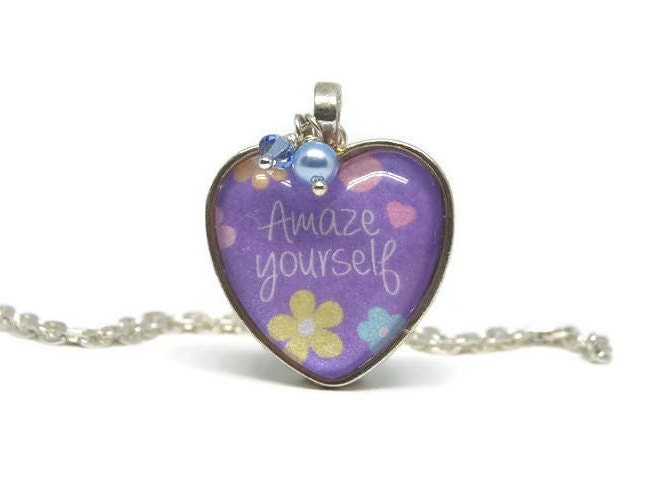 Überraschen Sie Sich Herz Halskette | Abschlussgeschenk Inspirierende Zitate Für Jugendliche Worte Der Weisheit von RoseCrescentJewelry