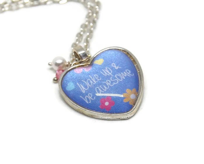 Wach Auf & Be Super Halskette | Zurück in Die Schule Inspirierende Zitate Worte Der Weisheit Geschenke Für Sie von RoseCrescentJewelry