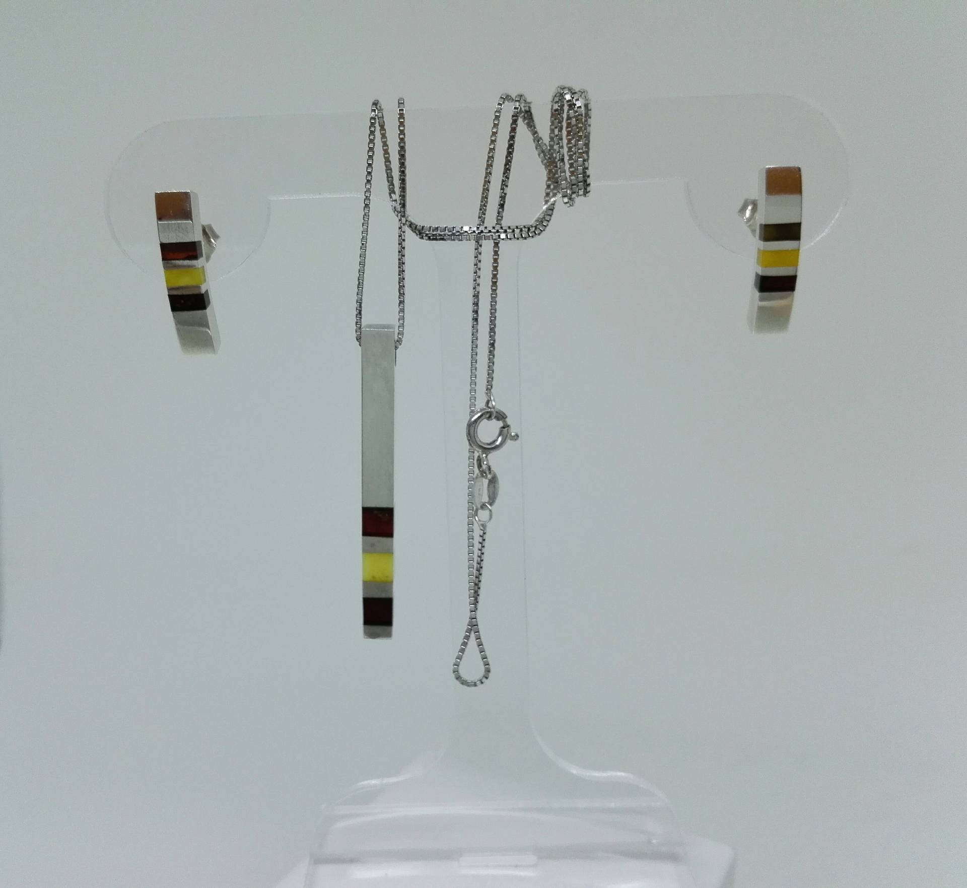 Bernstein Sterling Silber Anhänger Ohrring Set Art Deco Stil von RoseDayVintage