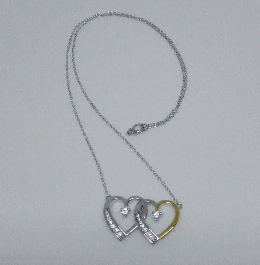 Doppelherz-Halskette Cubic Zirkonia-Anhänger, 18-Zoll-Kette von RoseDayVintage