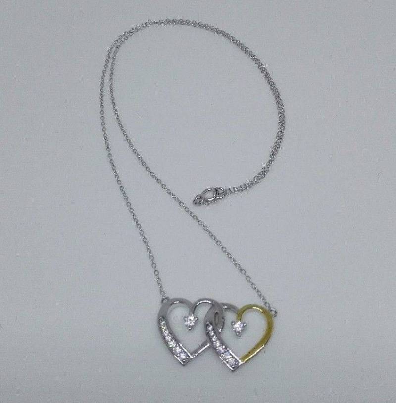 Doppelherz-Halskette Cubic Zirkonia-Anhänger, 18-Zoll-Kette von RoseDayVintage