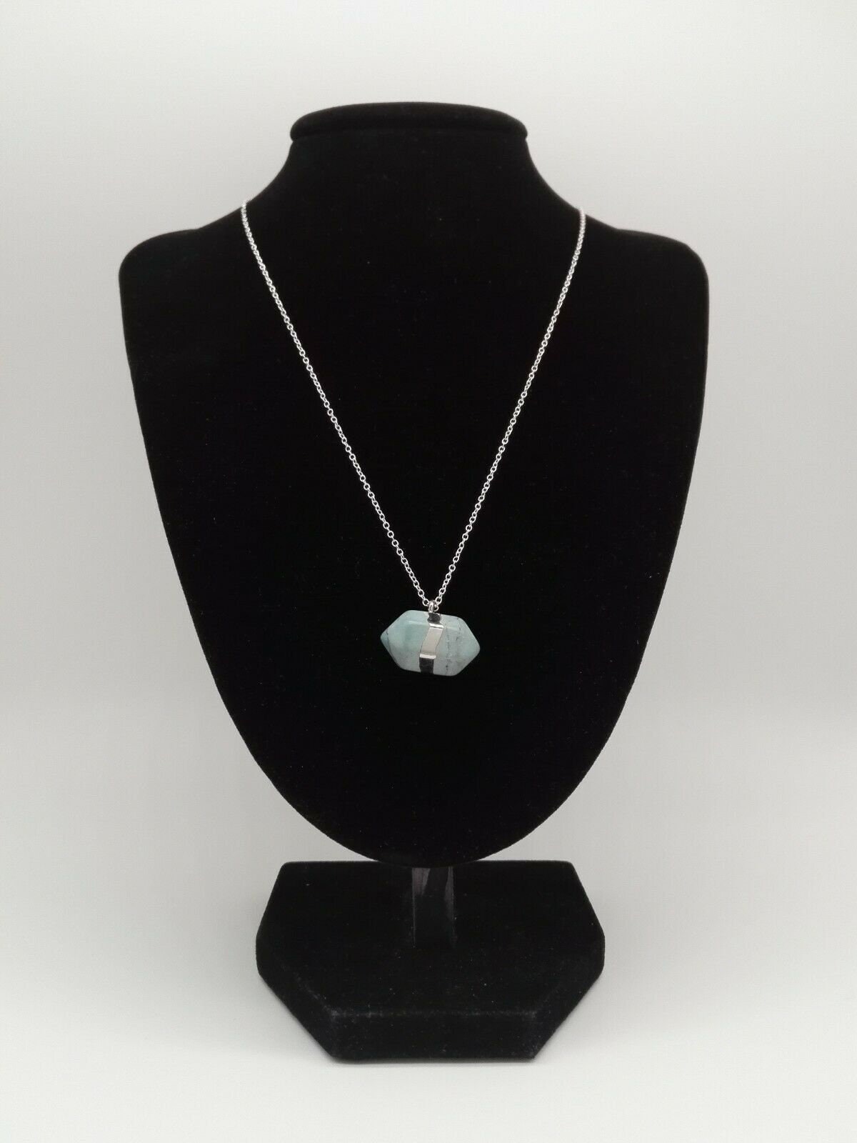 Türkis Geode Anhänger Silber Gebänderte Feinsilber Kette von RoseDayVintage