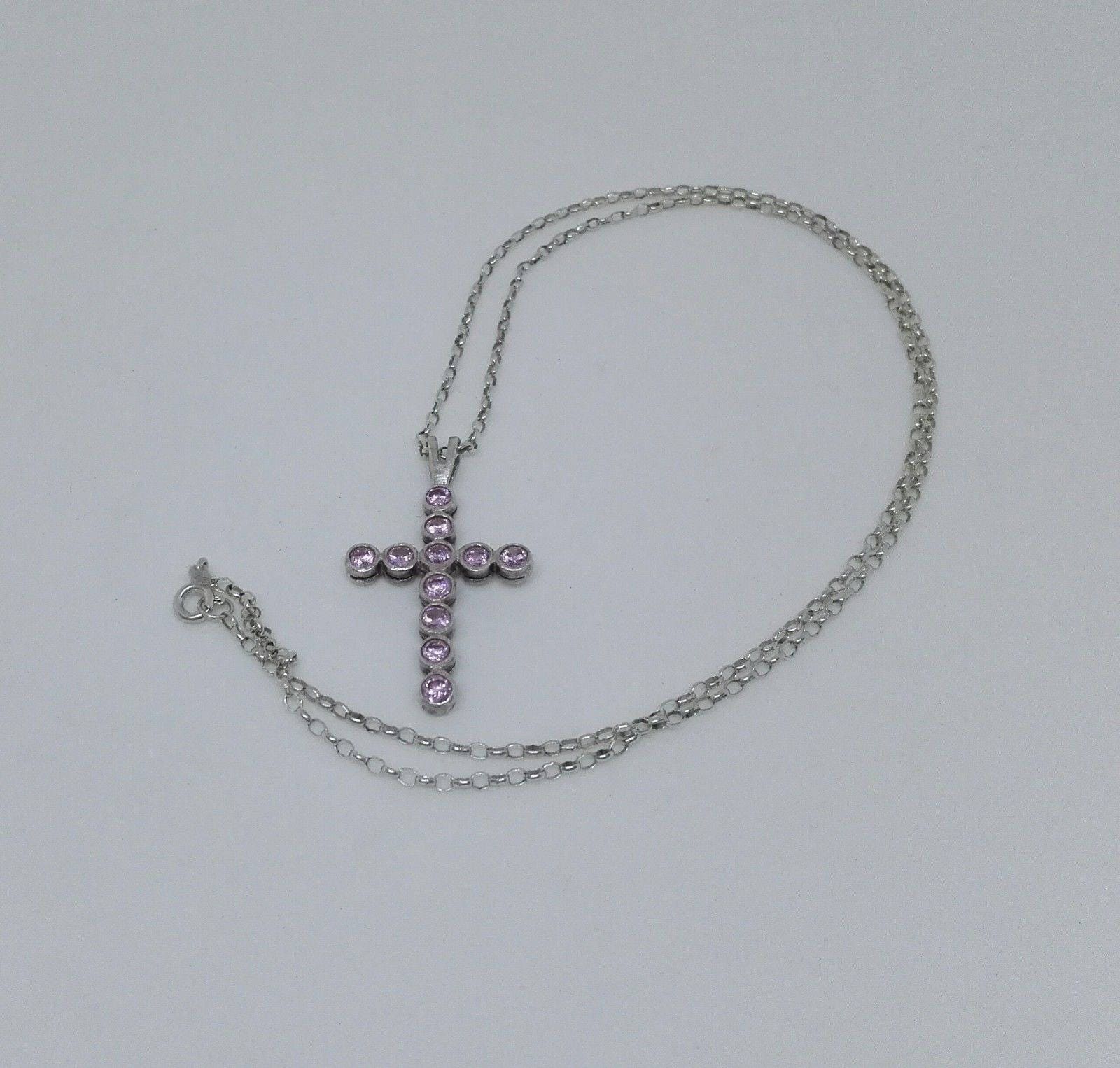 Vintage 925 Silber Kruzifix-Halskette Rosa Zirkonia Kreuz, 1970Er Jahre von RoseDayVintage