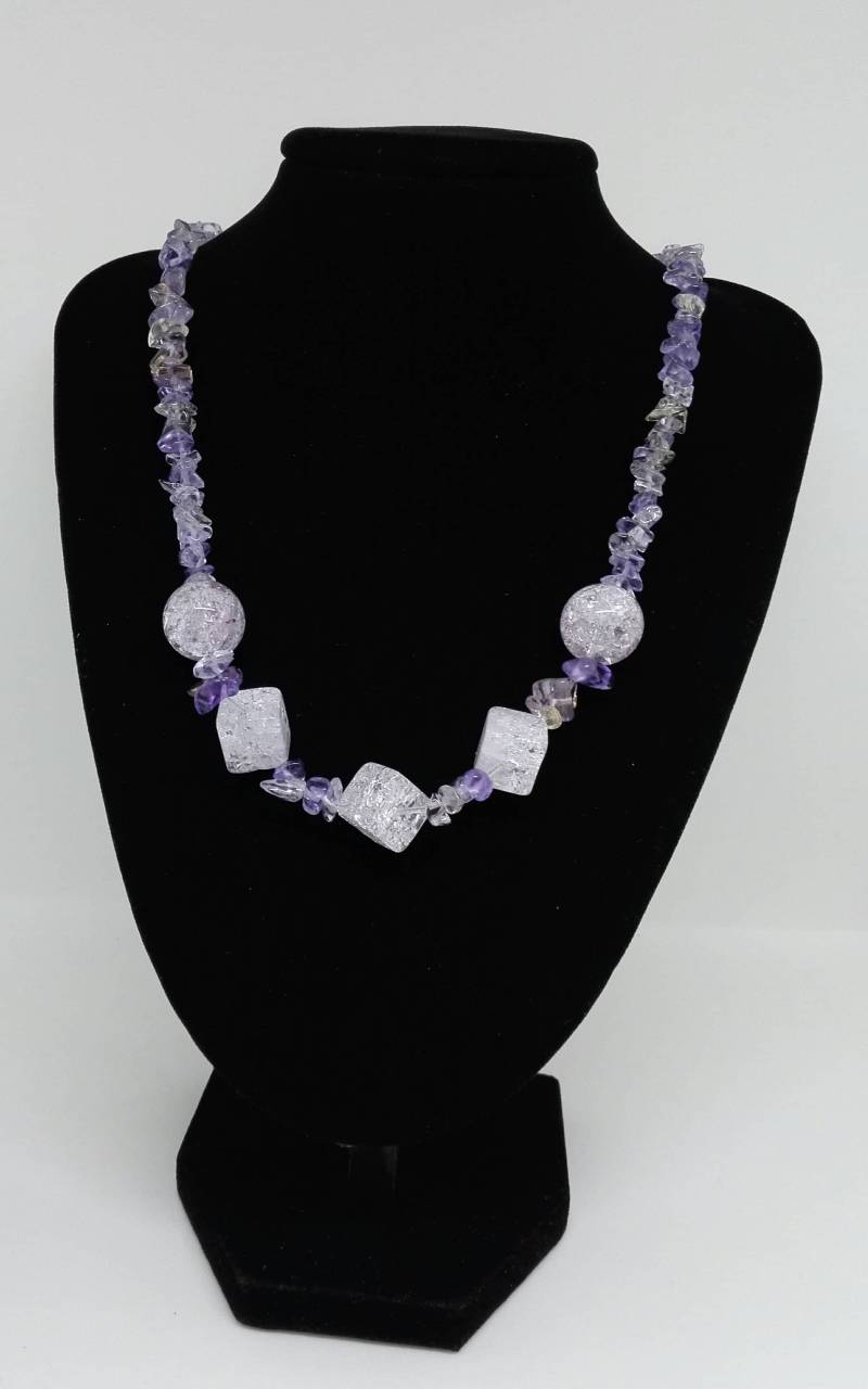 Vintage Amethyst Quarz Halskette Edelsteinanhänger, Schmuck Aus Den 80Er Jahren von RoseDayVintage