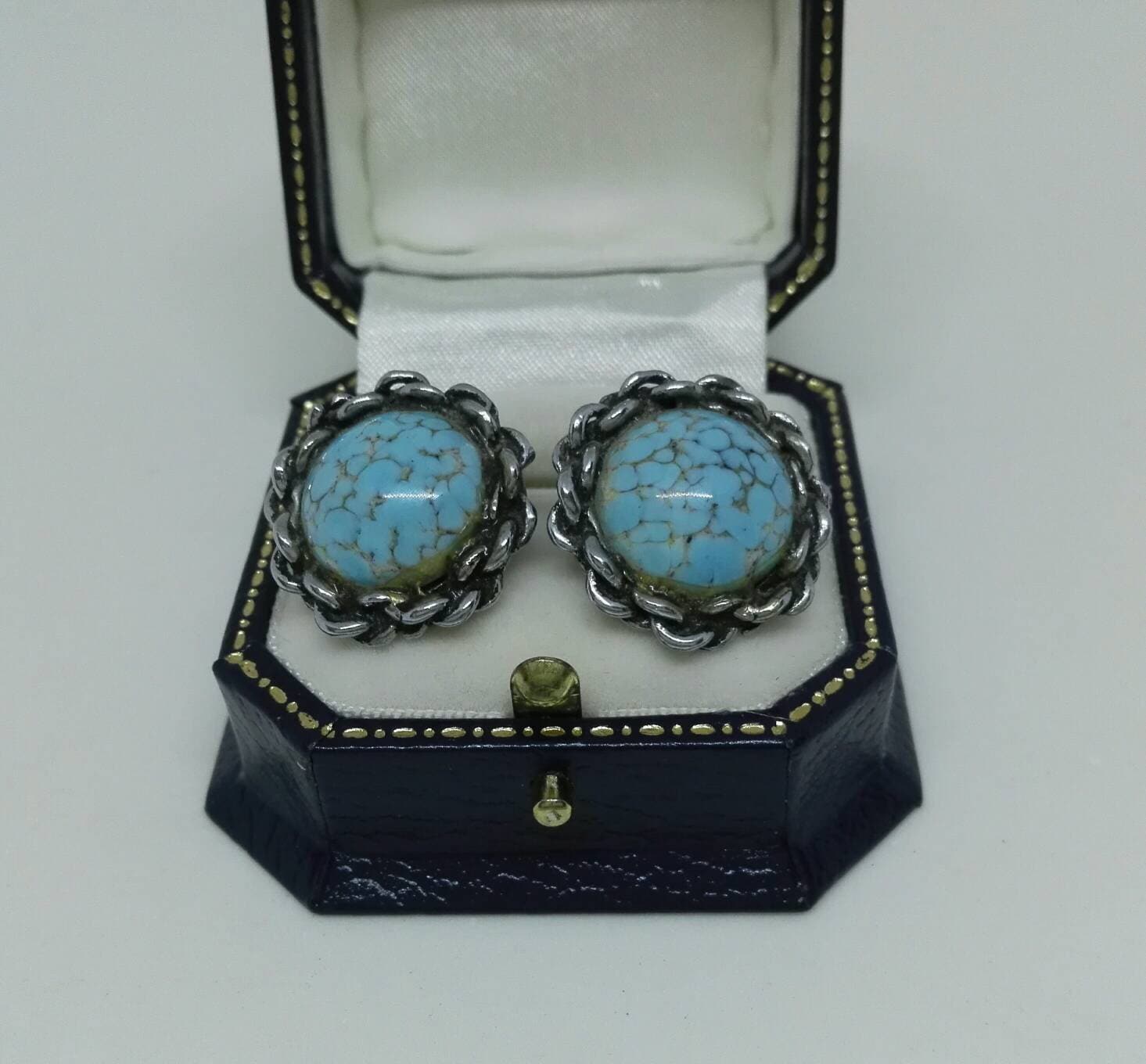 Vintage Peking Glas Ohrclips Zinn Ohrstecker, Retro Stil 1930Er Jahre von RoseDayVintage