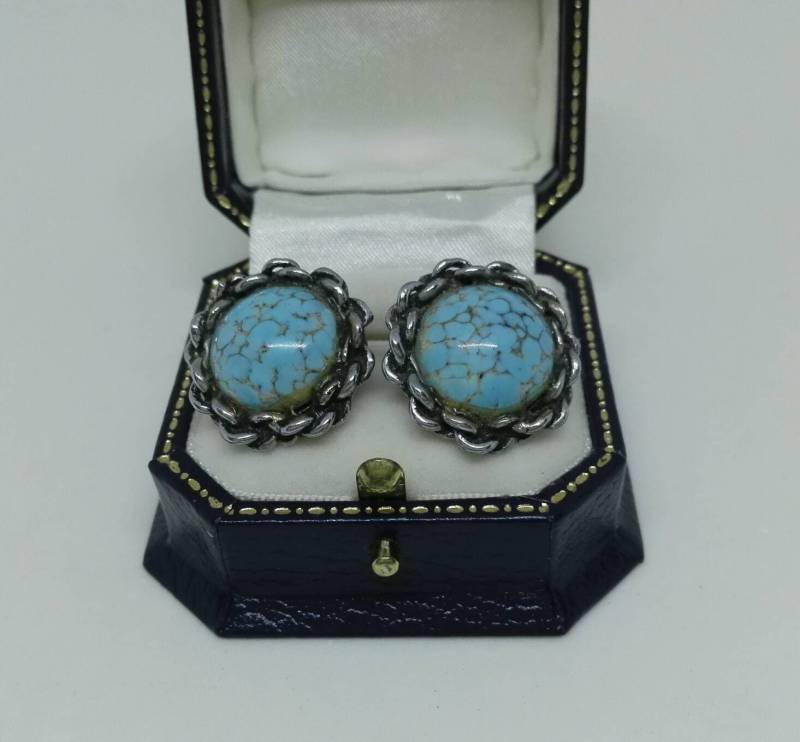 Vintage Peking Glas Ohrclips Zinn Ohrstecker, Retro Stil 1930Er Jahre von RoseDayVintage