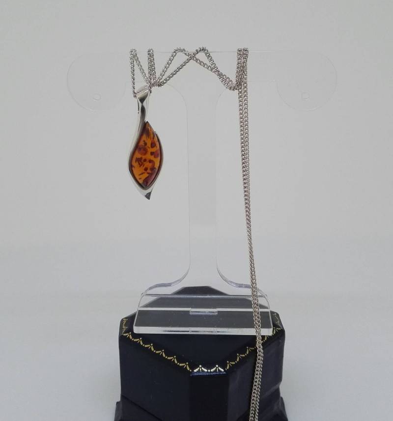 Vintage Toffee Bernstein 925 Silber Anhänger Halskette - 1980Er Jahre Seil-Kette von RoseDayVintage