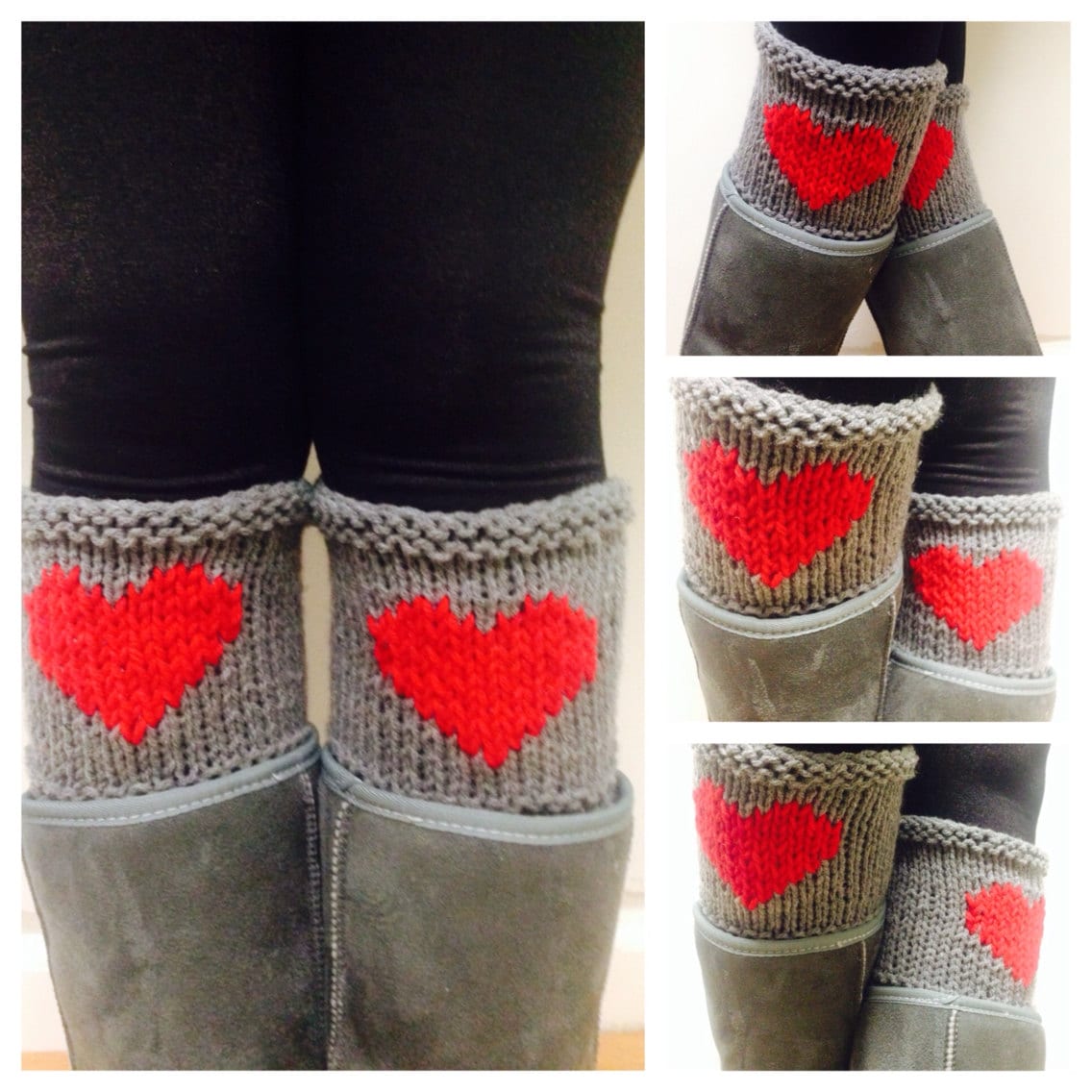 Heart Knit Short Boot Manschetten, Strick-Boot-Stulpen, Graue Frauen Beinwärmer, Socken von RoseFashion77