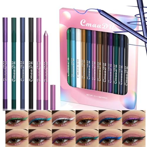 RoseFlower 12 Eyeliner Bunt Set Farbe Eyeliner Schatten Stift, Eyeliner Bleistift Neon Eyeliner Matte Wachsmalstift Kit bunt Eyeliner Frauen Eye Liner Professionelle Augen eyeliner wasserfest schwarz von RoseFlower