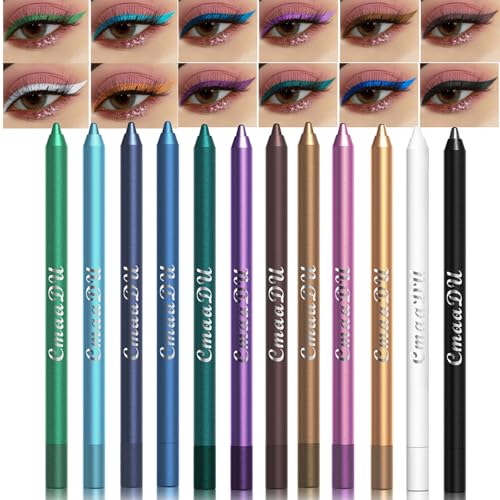 RoseFlower 12 Eyeliner Bunt Set Farbe Eyeliner Schatten Stift, Eyeliner Bleistift Neon Eyeliner Matte Wachsmalstift Kit bunt Eyeliner Frauen Eye Liner Professionelle Augen eyeliner wasserfest schwarz von RoseFlower