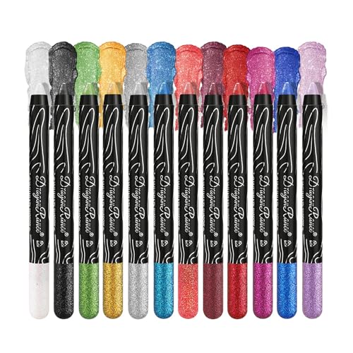 RoseFlower 12 Farben Lidschatten Stift Set, Glitzer Lidschatten Crayon Eye Brightener Stick, Knitterfrei, Wasserfester, Langanhaltend und Hochpigmentierter Creme Lidschatten für Augen Make-up (A) von RoseFlower