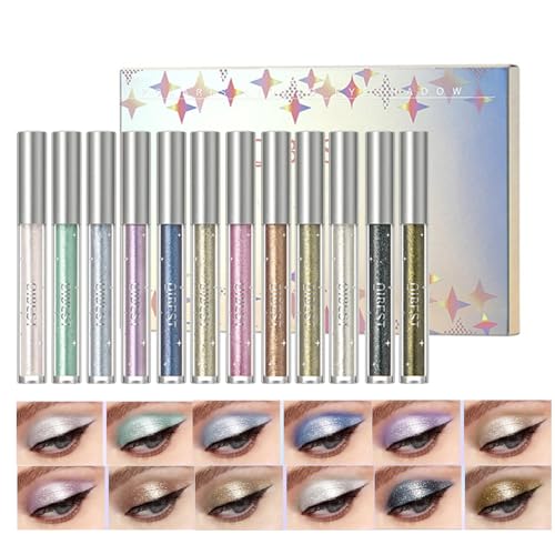 RoseFlower 12 Pcs Diamond Glitter Eyeliner Liquid Set 12 Farben Flüssiger Lidschatten des Augenmake-ups Schimmer Metallic Lidschatten Langlebiger Wasserdichter Shimmer Für Cosplay Party Makeup von RoseFlower