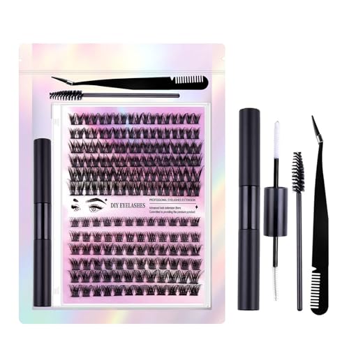 RoseFlower 126pcs DIY Cluster Wimpern Kit, Wimpern Cluster C Curl, Wimpernverlängerung Volume mit Mascara Bürste, Bond Seal, Wimpern Applikatoren, Pinzette, Einzeln Lash Clusters Set von RoseFlower
