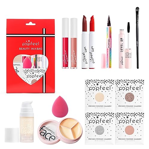 RoseFlower 14 pcs Cosmetics Make-up Set, Make Up Set Kosmetik Starter Kit Weihnachten Makeup Paletten Mit Lippenstift, Lipgloss, Foundation, Concealer, Eyeliner, Mascara, Lidschattenpuder von RoseFlower