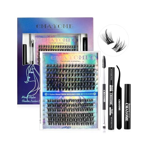 RoseFlower 156pcs DIY Cluster Wimpern Kit, Wimpern Cluster D Curl, Wimpernverlängerung Volume mit Mascara Bürste, Bond Seal, Wimpern Applikatoren, Pinzette, Einzeln Lash Clusters Set von RoseFlower