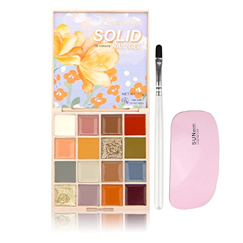 RoseFlower 16 Farben Feste Gel Nagellack Palette, Nude Gel Nagellack, Creme Schlamm Solid UV Gel Nagellack Set mit Nagelbürsten UV Lampe, Solid Gel Nail Polish für DIY Nail Kunst-Design Salon#2 von RoseFlower