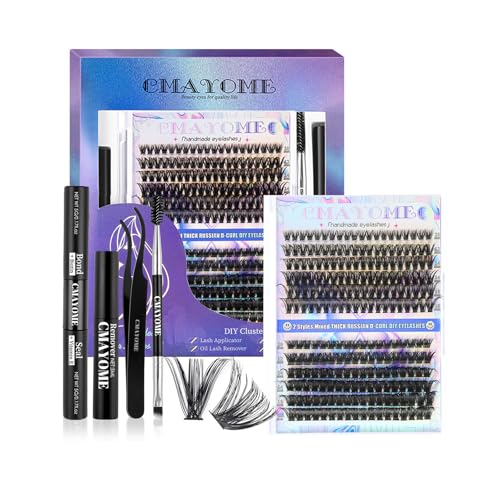 RoseFlower 228pcs DIY Cluster Wimpern Kit, Wimpern Cluster D Curl, Wimpernverlängerung Volume mit Mascara Bürste, Bond Seal, Wimpern Applikatoren, Pinzette, Einzeln Lash Clusters Set von RoseFlower