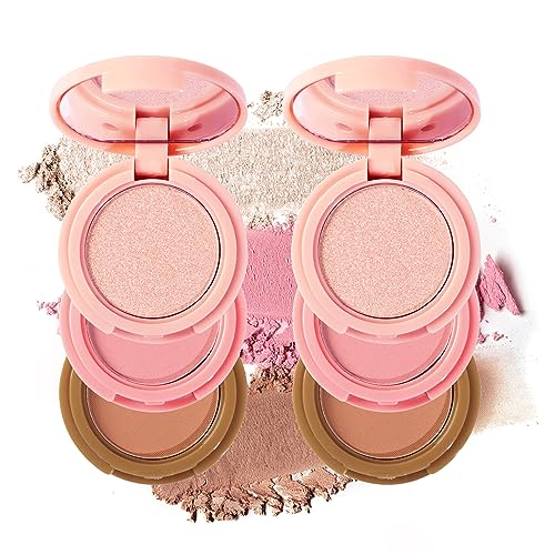 RoseFlower 2pcs Highlighter Kontur Blush 3-in-1 Make-up Palette Skulptur Kontur Platte Glühen Rosa Highlighter Make-up Palette Orange Rosa Matte Blusher Palette Langanhaltende Pigment(#2+#2) von RoseFlower