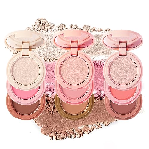 RoseFlower 3pcs Highlighter Kontur Blush 3-in-1 Make-up Palette Skulptur Kontur Platte Glühen Rosa Highlighter Make-up Palette Orange Rosa Matte Blusher Palette Langanhaltende Pigment(#1+#2+#3) von RoseFlower