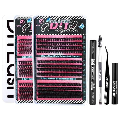 RoseFlower 456pcs DIY Cluster Wimpern Kit, Wimpern Cluster D Curl, Wimpernverlängerung Volume mit Mascara Bürste, Bond Seal, Wimpern Applikatoren, Pinzette, Einzeln Lash Clusters Set von RoseFlower