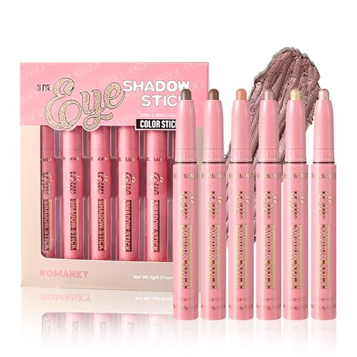RoseFlower 6 Farben Lidschatten Stift Set, Lidschatten Stift Matt Crayon Eye Brightener Stick, Knitterfrei, Wasserfester, Langanhaltend und Hochpigmentierter Creme Lidschatten für Augen Make-up (A) von RoseFlower