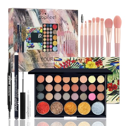 RoseFlower Profi Make Up Set Schminkkoffer Mädchen Teenager Schminkset Kosmetische Makeup Paletten Lidschatten Vollgesichts Schminke Make-up-Pinsel-Set Augenbrauenstift Eyeliner Mascara von RoseFlower