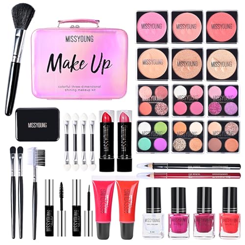 RoseFlower Schminkset Frauen, Professionelles Make-up-Set mit Lidschatten-Palette, Make-up-Pinsel, Lippenstift, Lipgloss, Eyeliner, Mascara, Rouge, Highlighter, Tragbare Reise Make-up-Geschenkset von RoseFlower