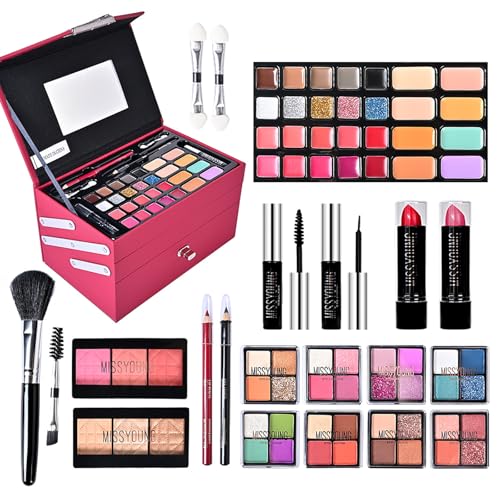RoseFlower Schminkset Frauen, Professionelles Make-up-Set mit Lidschatten-Palette, Make-up-Pinsel, Lippenstift, Lipgloss, Eyeliner, Mascara, Rouge, Highlighter, Tragbare Reise Make-up-Geschenkset von RoseFlower