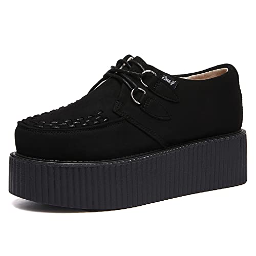 RoseG Damen Schnürschuhe Flache Plateauschuhe Gote Punk Creepers Schuhe Schwarz 36.5 von RoseG