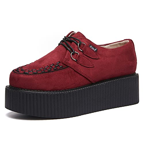 RoseG Damen Schnürschuhe Flache Plateauschuhe Gote Punk Creepers Schuhe Rot 37 von RoseG