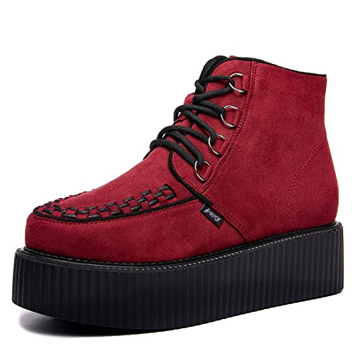 RoseG Damen Schnürsenkel Flache Plateauschuhe High Top Creepers Boots Rot Size40 von RoseG