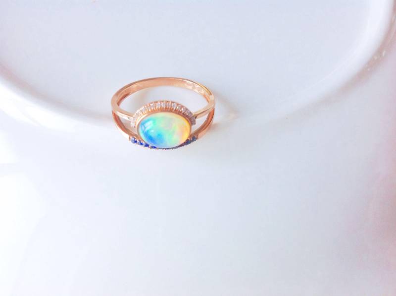 750Er Rotgold/Natürlicher Opal Diamant Saphir Ring, No, Rg02 750Er Rotgold/Natürlicher Opal Diamant Saphir Ring, No, Rg02 von RoseGiftShop