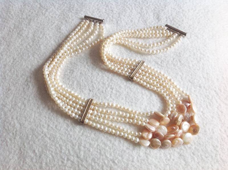 Natur Weiss Und Rosa/ Süsswasserperlen/ Party Halskette./ Nr Pno4 Natur Weiss Und Rosa/ Süsswasserperlen/ Party Halskette./ Nr Pno4 von RoseGiftShop