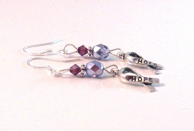 Amethyst & Lila Ab Swarovski Kristall "Cystic Fibrosis Awareness" Hoffnung Band Ohrringe, Schmuck, Cf Awareness von RoseGirlCreations