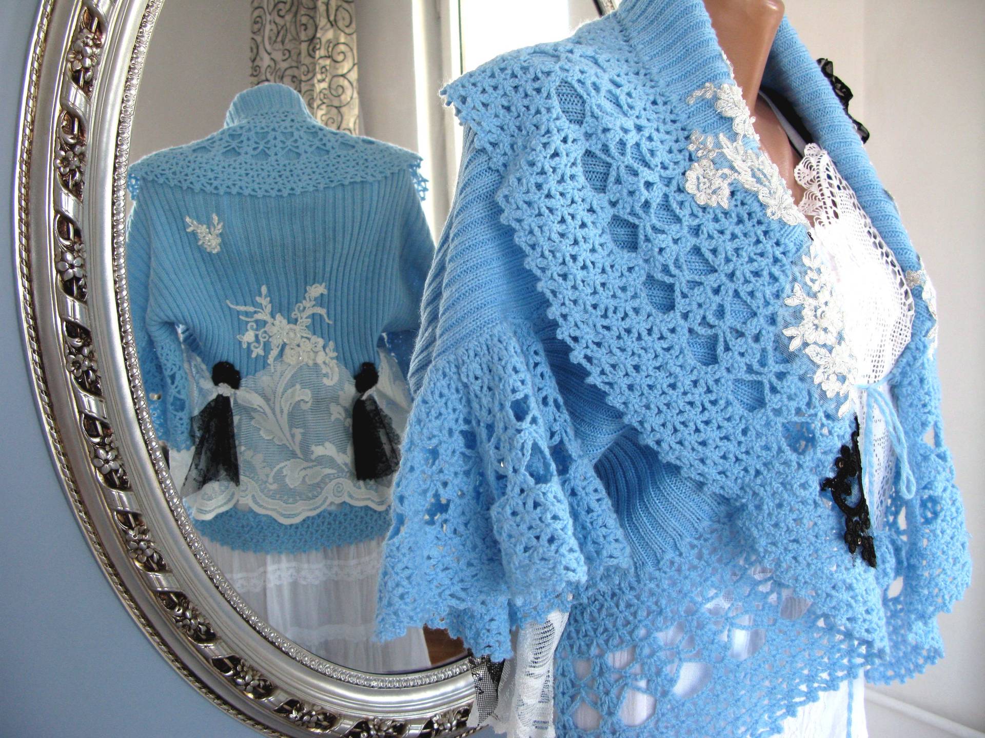 Art To Wear Strickjacke/Blauer Pullover/Unikat/Recycling-Kleidung von RoseJadeBoho