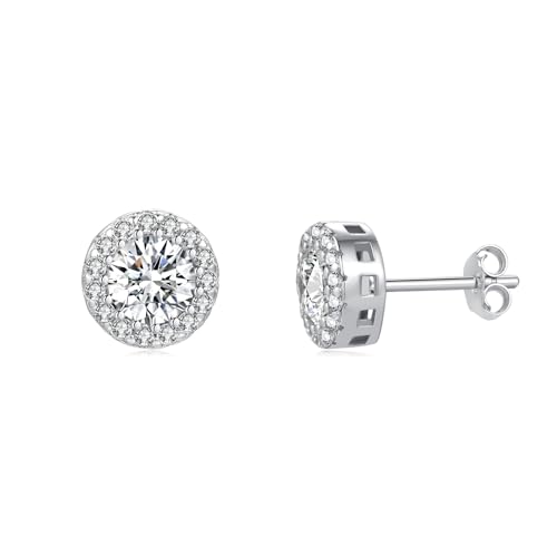 RoseJeopal 925 Sterling Silber Ohrstecker Damen, 10mm Leichtgewicht Silber 925 Ohrringe Stecker mit Zirkonia, Hypoallergen Silber Klein Ohrstecker Schläfer Ohrringe für Frauen Mädchen von RoseJeopal