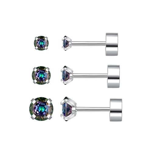 RoseJeopal Edelstahl Ohrstecker 3 Paar Set Damen, Bunt Cubic Zirkonia Klein Runde Medizinische Ohrringe, Hypoallergen Mini Schläfer Chirurgenstahl Ohrstecker Set für Frauen Mädchen von RoseJeopal