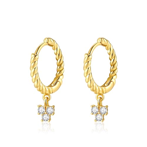 RoseJeopal Gold Creolen Hängend Ohrringe Damen, Twist Hoop Trofen Gold Ohrringe mit Kubischer Zirkonia, Hypoallergen Helix Piercings Goldene Creolen Geschenk für Frauen Mädchen von RoseJeopal