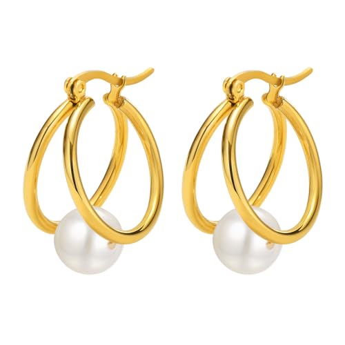RoseJeopal Goldene Double Creolen Perlen Ohrringe Damen, Süßwasserperlen Doppelter Vergoldet Ohrringe Hängend, Hypoallergene Gold Creolen Perlenohrringe für Frauen Mädchen RoseJeopal Goldene Double Creolen Perlen Ohrringe Damen, Süßwasserperlen Doppelter Vergoldet Ohrringe Hängend, Hypoallergene Gold Creolen Perlenohrringe für Frauen Mädchen von RoseJeopal