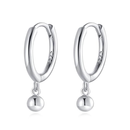 RoseJeopal Sterling Silber Creolen Hängend Damen, Minimalistisch Tropfen Hoop Ohrringe mit Runder Ball, Hypoallergen Silber 925 Creolen Geschenke für Frauen Mädchen von RoseJeopal