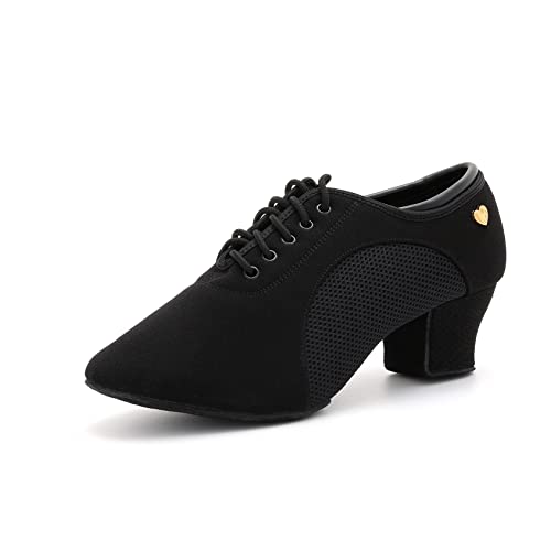 RoseMoli Damen Latein Tanzschuhe Schnürschuhe Ballsaal Modern Salsa Rhythmus Lehre Praxis Professionelle Performance Tanzschuhe, Schwarz, 5,1 cm Absatz, 36 EU von RoseMoli