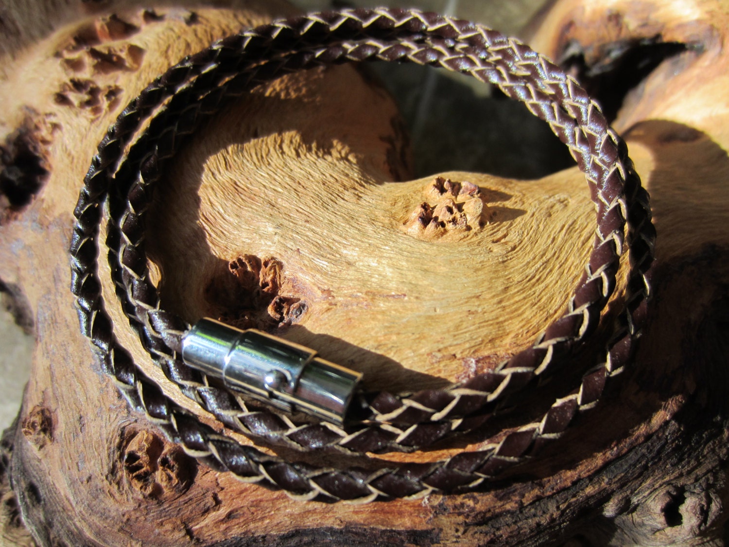 Geflochtenes Lederwickelarmband Oder Halskette, Braun Schwarz, Lederjubiläum, Herrenarmband. Magnetverschluss von RoseMoonBoutique