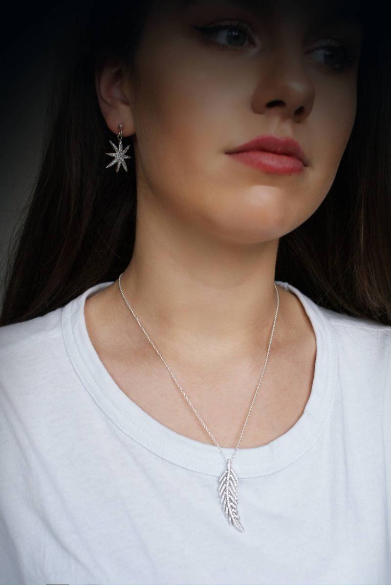 Silberne Feder Anhänger Halskette - Crystal-Braut Frauen Schmuck Geschenk Der Damen Weihnachten von RoseRedRoseWhite