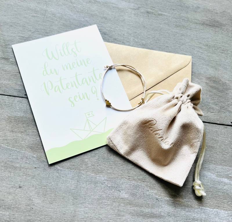 Lasergravierter Samtbeutel Patentante Mit Armband Herz Und Karte von RoseandJack
