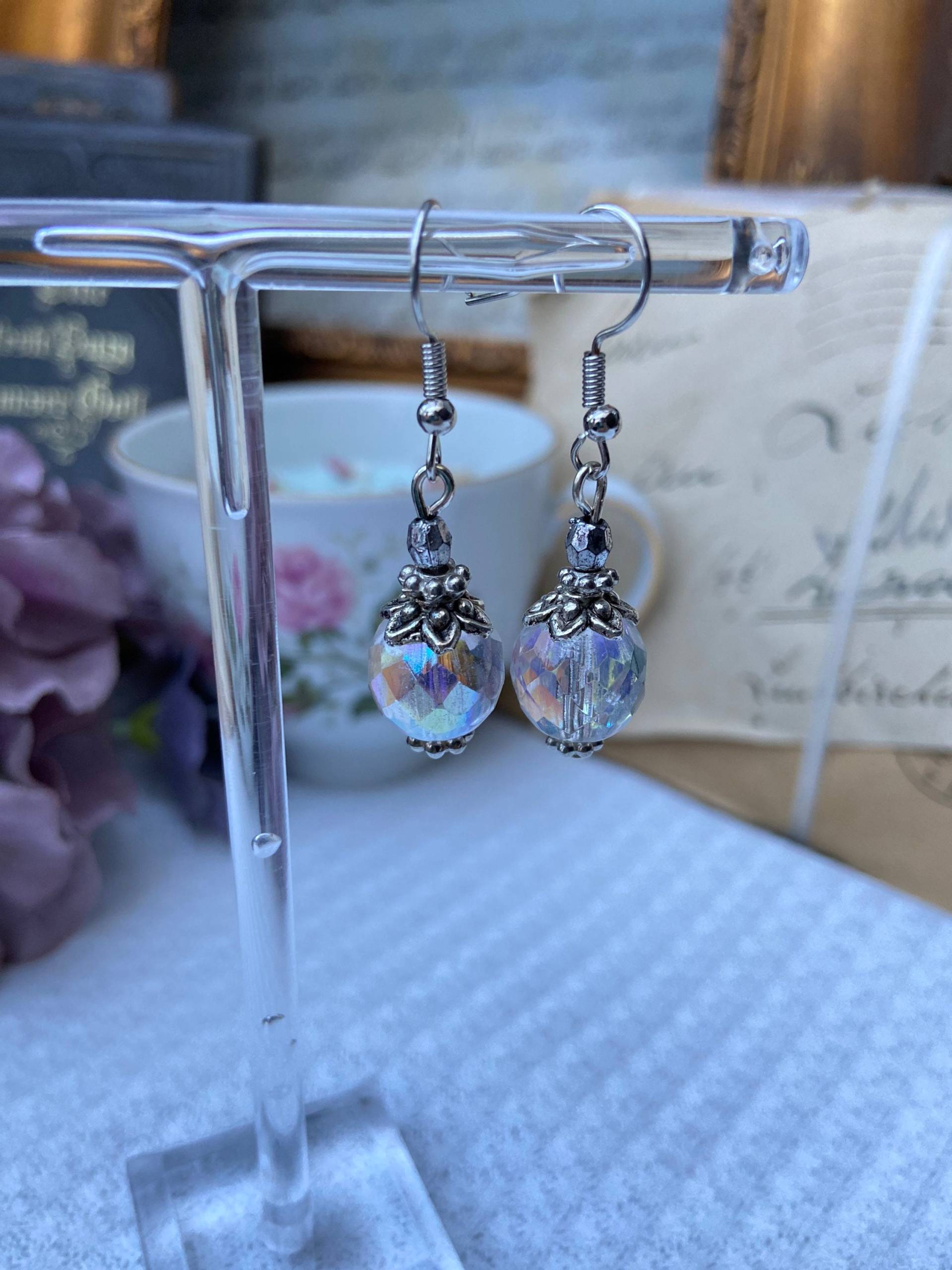 Glas Crystalball Silver Ohrringe Earrings Vintage Shabby Fantasy Fairy Elfen von RoseandMoonshop