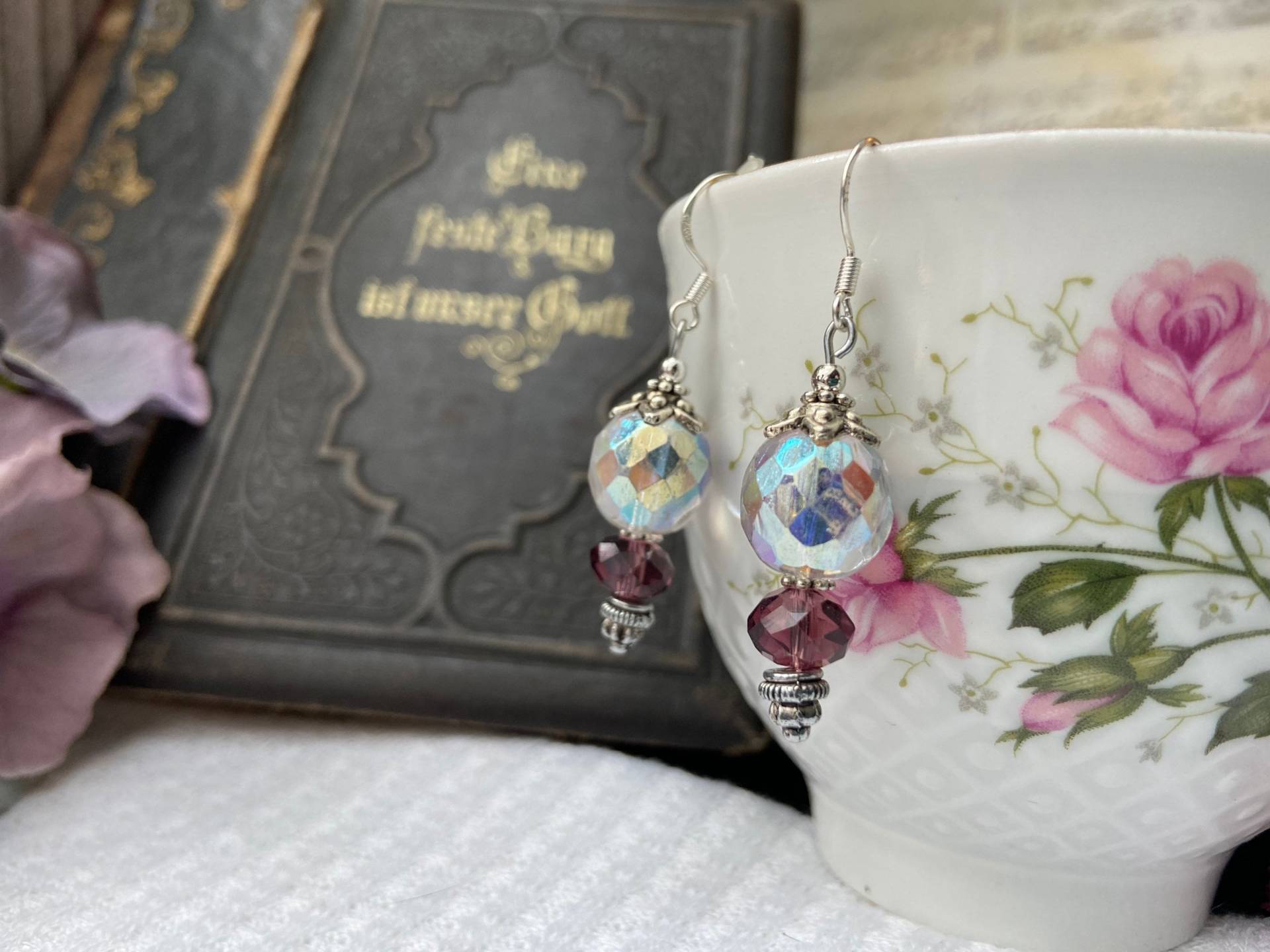 Ohrringe Crystal Glas Glasschliff Silber Shabby Vintage Handmade Fairy Fantasy Elfe von RoseandMoonshop